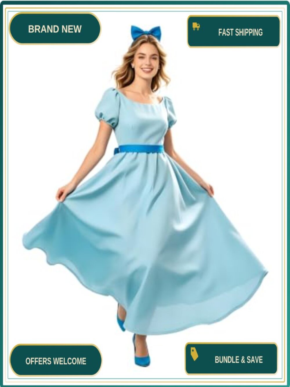 Women's Cosplay Costume Dress with Belt & Bow Hairwear Halloween Outfit